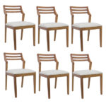 Kit 6 cadeiras madeira maciça assento estofado cor canela