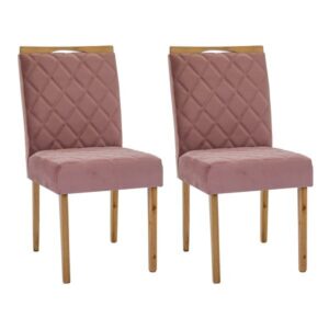 02 cadeiras em madeira maciça estofada no tecido suede rose Ferrugine design