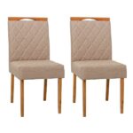 02 cadeiras em madeira maciça estofada no tecido linho bege Ferrugine design