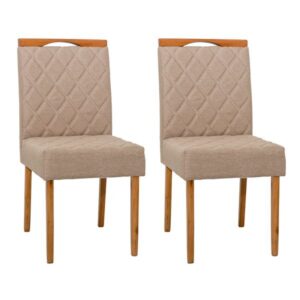 02 cadeiras em madeira maciça estofada no tecido linho bege Ferrugine design