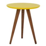 Mesa apoio tripé lateral ou canto amarela 50 cm com vidro colado Ferrugine Design